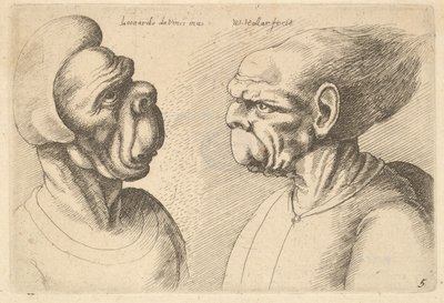 To deforme hoveder vendt indad, 1625-77. af Wenceslaus Hollar