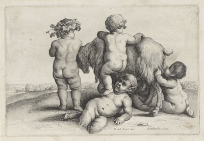 Fire drenge, en satyr og en ged Putti og Satyrer (serietitel) af Wenceslaus Hollar
