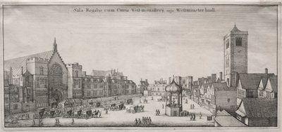 Udsigt over London: New Palace Yard med Westminster Hall og Clock House af Wenceslaus Hollar