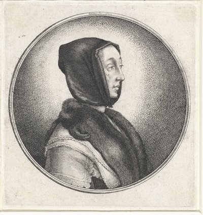 Kvinde med sort tørklæde og pels stjal Medaljoner med kvindebuster (serietitel) af Wenceslaus Hollar