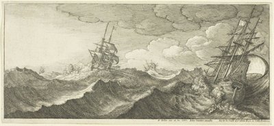 Krigsskib i en bølges trug af Wenceslaus Hollar