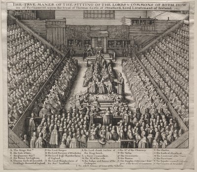 Westminster Hall, Interior, med The Trial of the Earl of Strafford af Wenceslaus Hollar