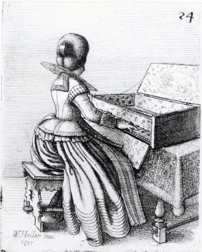 Kvinde, der spiller på et keyboard, 1635 af Wenceslaus Hollar