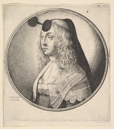 Kvinde med houpette på panden drejet til venstre, 1643. af Wenceslaus Hollar