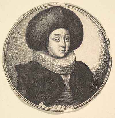 Kvinde med stor cirkulær pelshue og kniplinger, 1645. af Wenceslaus Hollar
