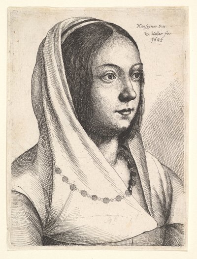 Ung kvinde med et tørklæde på hovedet, efter Bonsignori, 1645. af Wenceslaus Hollar