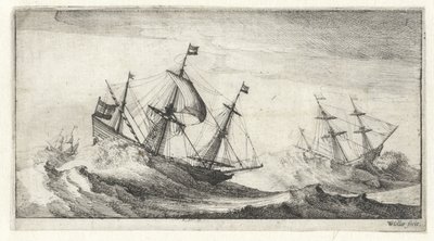 Sejlskibe i en havstorm Seascapes (serietitel) af Wenceslaus Hollar