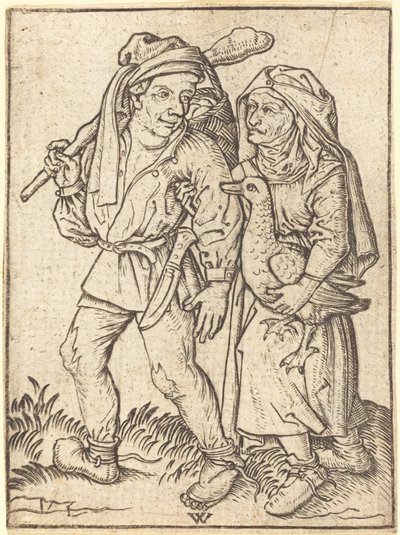 Bonde og Hustru med Gås af Wenzel von Olmutz after Master of the Housebook
