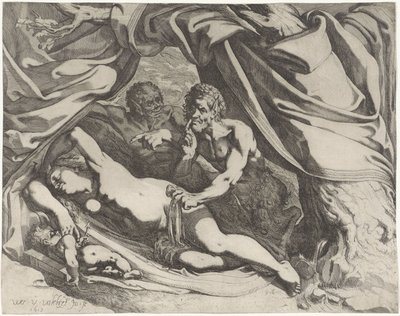 Sovende Venus spioneret af blikke af Werner van den Valckert