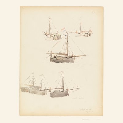 Tegning, hollandske pramme, 20. august 1887 af Whitney Warren Jr.