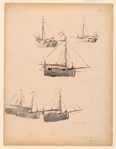 Tegning, hollandske pramme, 20. august 1887 af Whitney Warren Jr.