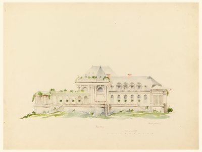 Højde mod Polo Grounds, klubhus, Newport, Rhode Island og Golf Club af Whitney Warren Jr.