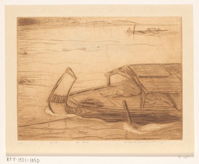 Fortøjet skib i Kali Mas i Surabaya The River (original titel) af Wijnand Otto Jan Nieuwenkamp (signed by artist)
