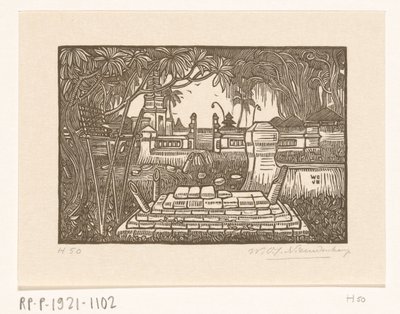 Kirkegård ved Singaraja på Bali Kirkegård på Bali af Wijnand Otto Jan Nieuwenkamp (signed by artist)