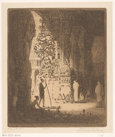 Skulpterede søjler i en basar i Madurai Bazaar, Madura (original titel) af Wijnand Otto Jan Nieuwenkamp (signed by artist)