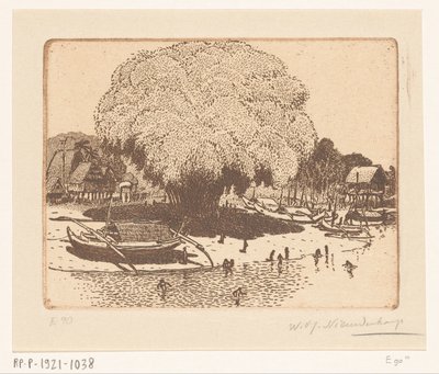 Udsigt over Loloan Barat på Bali Fiskerbyen (original titel) af Wijnand Otto Jan Nieuwenkamp (signed by artist)