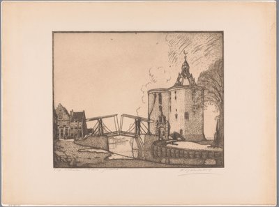 Udsigt over Drommedaris i Enkhuizen Enkhuizen, Dromedaren (original titel på objektet) af Wijnand Otto Jan Nieuwenkamp (signed by artist)