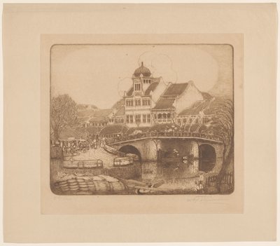 Kontorbygningen til firmaet Sluyters & Co. Kali Besar Batavia (original titel) af Wijnand Otto Jan Nieuwenkamp (signed by artist)