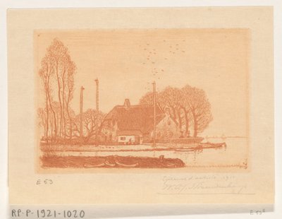 Hus på vandet i Oude Wetering De Oude Wetering (original titel) af Wijnand Otto Jan Nieuwenkamp (signed by artist)