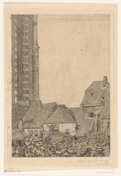 Huse ved Onze-Lieve-Vrouwetoren i Amersfoort Ved foden af ​​tårnet (original titel) af Wijnand Otto Jan Nieuwenkamp (signed by artist)