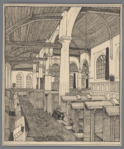 Interiør af klosterkirken i Rijnsburg af Wijnand Otto Jan Nieuwenkamp (signed by artist)