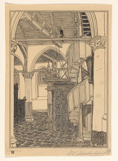 Interiør af Noorderkerk i Hoorn af Wijnand Otto Jan Nieuwenkamp (signed by artist)