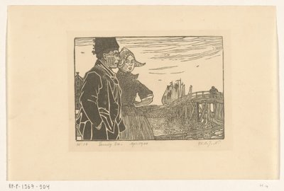 Mand og kvinde i Volendam traditionel dragt Parret (original titel) af Wijnand Otto Jan Nieuwenkamp (signed by artist)