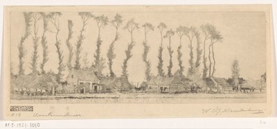 Række af træer bag huse i Haarlemmermeer In the Haarlemmermeer (original titel) af Wijnand Otto Jan Nieuwenkamp (signed by artist)