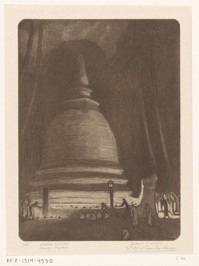 Stupa i Kandy på Sri Lanka om natten Silent Night, Kandij, Ceylon (original titel) af Wijnand Otto Jan Nieuwenkamp (signed by artist)
