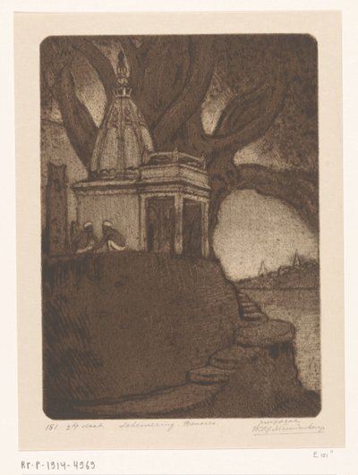 Templet i Benares om natten Sunset, Benares (original titel) af Wijnand Otto Jan Nieuwenkamp (signed by artist)