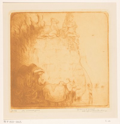 To okser trækker en vogn gennem en flod The Oxcart (original titel) af Wijnand Otto Jan Nieuwenkamp (signed by artist)