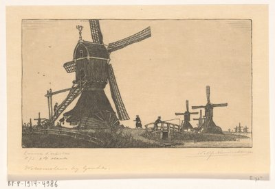 Wipmolens på Vlist mellem Haastrecht og Schoonhoven Vandmøller nær Gouda (original titel) af Wijnand Otto Jan Nieuwenkamp (signed by artist)