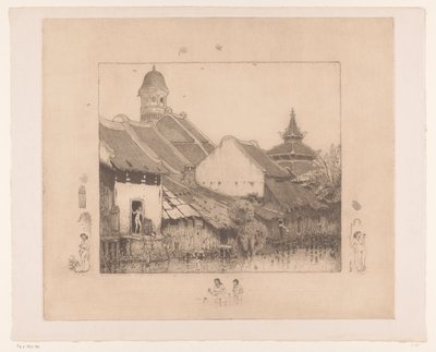 Huse og badegæster i Semarang I Kampong. Semarang (original titel) af Wijnand Otto Jan Nieuwenkamp
