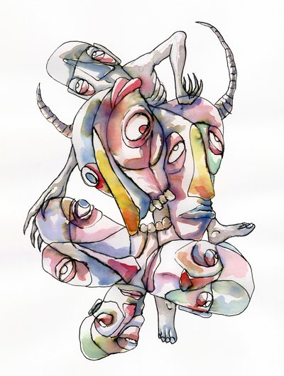 Surrealistiske, sammenflettede ansigter af Wildemar Doomgriever