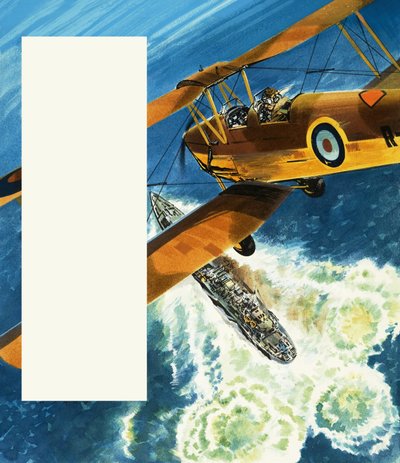 En Tiger Moth patruljerer den britiske kyst under Anden Verdenskrig. af Wilf (20th century) Hardy