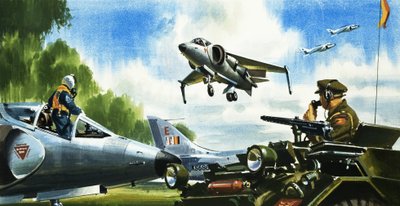 Se - ingen landingsbane. Den seneste udvikling inden for fly. Harrier Jump Jet af Wilf (20th century) Hardy