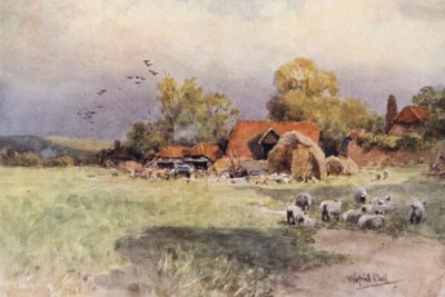 På Sutton Manor, Home Farm (farvelitografi) af Wilfrid Williams Ball