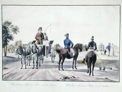 Ridning i Prater Park, Wien, graveret af Adam von Bartsch (1757-1821) 1804 (farvet gravering) af Wilhelm Alexander (after) Kobell