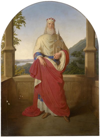 Bogdan Mandic, ou Frere Leopold dit Leopold de Castelnuovo - Saint Leopold devant le Donau et la montagne Leopoldsberg - Saint Leopold foran en udsigt over Donau og Leopoldsberg i baggrunden, af Rieder, Wilhelm August (1796-1880). Olie på lærred af Wilhelm August Rieder