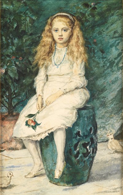 Portræt af Nina Lehmann, ni år, efter Millais (wc og blyant på papir) af Wilhelm Auguste Rudolf Lehmann