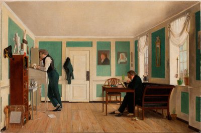 Interiør fra Amaliegade. Kaptajn Carl Ludvig Bendz stående og doktor Jacob Christian Bendz siddende af Wilhelm Bendz