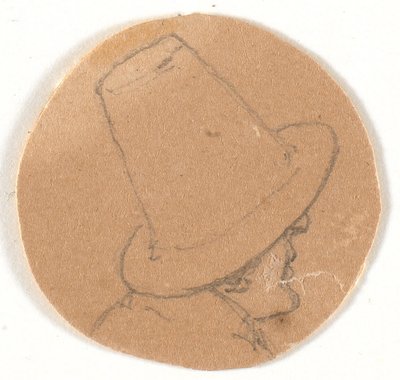 Mandshoved med høj hat. Profil til højre af Wilhelm Bendz