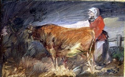 Kvinde og en ko i et landskab af Wilhelm Busch