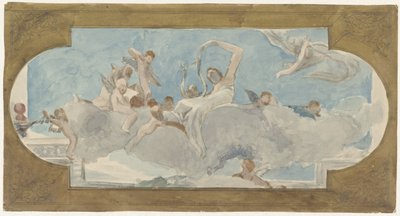Loftsmaleri med figurer siddende på skyer af Wilhelm Cornelis Bauer