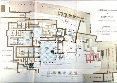 Kort over den antikke by Grækenland Tiryns, Heinrich Schliemann, Paris af Wilhelm Doerpfeld