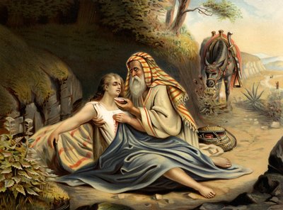 Den barmhjertige samaritaner (farve litho) af Wilhelm Ebbinghaus