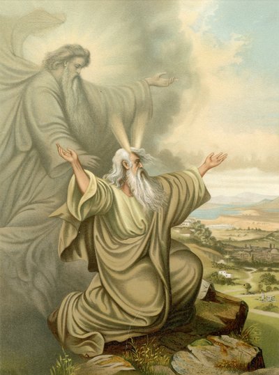 Herren viser Moses det forjættede land (farve litho) af Wilhelm Ebbinghaus