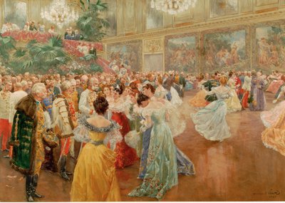 Courtball i Redoutensaele, kejserpaladset, Wien ... (akvarel) af Wilhelm Gause