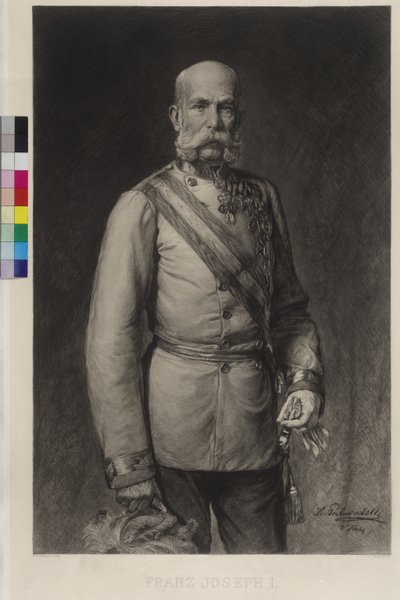 Franz Joseph I i feltmarskallens gallauniform, galla-hatten i den opslåede af Wilhelm Hecht