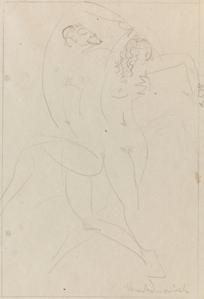 Nymfe og satyr, ca. 1915 (grafit på papir) af Wilhelm Hunt Diederich